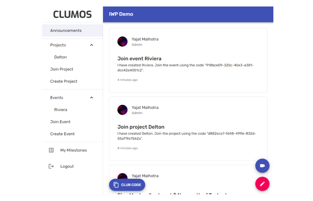 Clumos: Club Management Portal